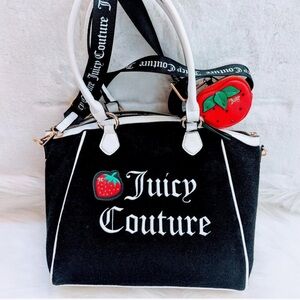 Juicy Couture Black and White Shoulder Bag with Strawberry Charm